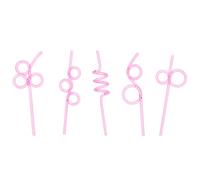 10 Premium Short Crazy Silly Straws for Kids/Adults Pink, Twisty Twirly Fun Colorful Party Spiral Drinking Straws, Recyclable Plastic BPA Free Reusable, Loop Curly Swirly Party Favor