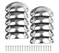 10× Pull Handles for Drawers Silver Color Semi Circle Pull Handle Cup Handles for Chest Drawers Kitchen Door Retro Metal Pull Handles Shell Handles Cupboard Knobs Vintage Furniture Knobs with Screws