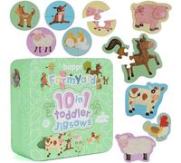 10 Puzzles in 1 Premium Progressive Jigsaw Puzzles for Toddlers 18 Months Plus - Cow, Sheep, Horse Farmyard Animals Child Development Toys by boppi - 100% Recycled Card