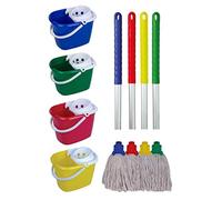 10 PY EXEL Mop Heads with Colour Coded EXEL Handle and Mop Bucket - Blue