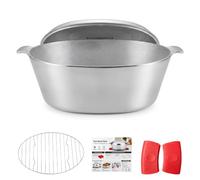 10 Qt Cast Aluminum Roasting pot with Rack & Silicone Handles | 15" Heavy Duty Oval Dutch Oven with Lid, Instruction Manual Included-Nonstick Roaster for Turkey,Chicken,Baking&Cajun Cooking