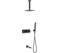 10" Rainfall Shower System, Black Brass Shower Faucet Set, Wall-Mounted Bath & Shower Mixer with Valve for Modern Bathroom, ry Waterfall Design