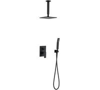 10" Rainfall Shower System, Black Brass Shower Set with Valve, Ceiling Mounted Bath & Shower Faucet for Bathroom, ry Waterfall Design, Modern Look