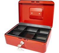 10" RED SAFE SECURITY STEEL METAL PETTY MONEY BANK DEPOSIT CASH BOX TRAY HOLDER NEW