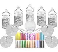 10 Retro Plastic Sweet Jars, 2 Tongs and 50 Candy Stripe Bags (Purple)