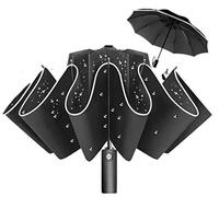 10 Ribs Inverted Folding Umbrella Windproof Travel Portable Reverse Umbrella with Reflective Stripe Auto Open and Close for Women Men Travel Outdoor (Black)