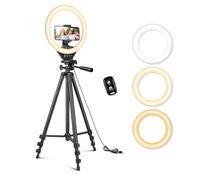 10'' Ring Light with 50'' Extendable Tripod Stand, Sensyne LED Circle Lights with Phone Holder for Live Stream/Makeup/YouTube Video/TikTok, Compatible with All Phones.