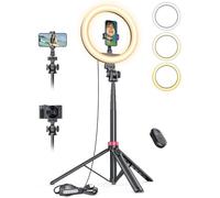 10’’ Ring Light with 75.59 inch Tripod Stand & Cold Shoe Phone Holder, 120 LED CRI90+ Dimmable Light for Makeup, Live Streaming, TikTok, YouTube, Zoom, Travel-Friendly