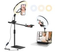 10'' Ring Light with Stand & Phone Holder, Overhead Selfie Ring Light with Stand for Laptop, Perfect for Photos, Live Streaming, Video Recording, Makeup, and Zoom Meetings