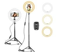 10" Ring Light with Tall Tripod Stand & Phone Holder for YouTube Video, Dimmable Led Ring Light with Remote for Camera, Video, Makeup, Selfie Photography Compatible with Smartphone
