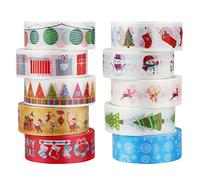 10 Rolls Christmas Washi Masking Tape Set, 5m Merry Xmas Designs Collection for Wall Tree DIY, Holiday Party Favors Craft Supplies (White)