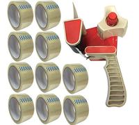 10 Rolls Clear Parcel Tape & Dispenser Gun 10 Large Rolls 48mm x 66mtr Clear Parcel Tape with Applicator Hand held Gun