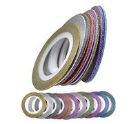 10 Rolls Color Glitter Nail Art Striping Foils Shining Tape Line Gold Silver Wire DIY Styling Tool Sticker Decal by Clest F&H (1mm)
