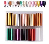 10 Rolls Metallic Color Holographic Nail Foil Transfer Sticker, EBANKU Nail Foil Adhesive Sticker, Nail Art Tips Warps Shining DIY Stickers Nail Decorations for Christmas Halloween Nail Design