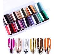 10 Rolls Metallic Color Holographic Nail Foil Transfer Sticker Roll Set, Mwoot Mix-Pattern Nail Art Stickers, Wraps Decals Starry Sky Manicure Kit,Gold, Silver, Rose Gold, Red (1.03inchs*39.37inchs)