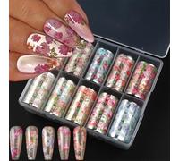 10 Rolls Nail Foil Transfer Stickers, Spring Flower Floral Design Adhesive Slider Decals DIY Manicure Art Supplies Kit for Women Home Salon Summer Decoration