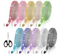 10 Rolls Self Adhesive Rhinestone Ribbon, 12 Yards of Sparkling Decorative Ribbons, Multi-Use Bling Rhinestone Tape Sticker, for DIY Cup Phone Computer, Home Decor and Special Events(Colorful)
