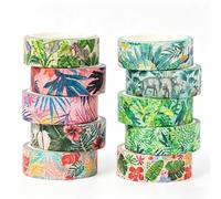 10 Rolls Tropical Theme Washi Tape Set for Scrapbooking, Summer Decorations Tapes Jungle Botanical Animal Palm Leaf Flower Masking Tape for Crafts Scrapbooking Journaling Gift Wrapping, 15mm x 5m