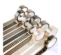10 Rolls Washi Tape, Scrapbook Tape Craft Supplies for DIY, Decorative Craft, Gift Wrapping, Scrapbooking (Gold Foil 10)