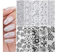 10 Rolls White & Black Lace Nail Foil Starry Sky Flower Nails Foils Transfer Nail Art for DIY Acrylic Nails Manicure Decoration