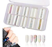 10 Rolls White Pearl Color Holographic Nail Foil Transfer Sticker Roll Set, Mwoot Mix-Pattern Nail Art Stickers, Wraps Decals Starry Sky Manicure Kit (0.98inchs39.37inchs/2.5cm100cm)