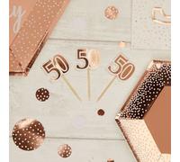 10 Rose Gold Cupcake Picks for 50th Birthday - Rose Gold Cake Decorations - 50th Party Decor (778326)