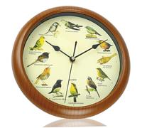 10″ Round Singing Bird Clock, Hourly Birdsong Wall Clock with 12 Species Sounds & Christmas Design for Home, Office & Holiday Décor (Battery Not Included)