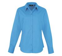 (10, Sapphire) Premier Womens/Ladies Poplin Long-Sleeved Blouse