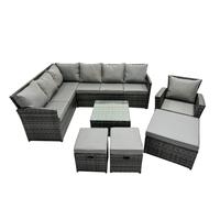 10 Seat Outdoor Coffee Table Corner Sofa Set with 3 Stool Chair Fimous Dark Grey One Size