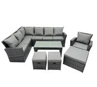 10 Seat Outdoor Oblong Coffee Table Corner Sofa Set with 3 Stool Fimous Dark Grey One Size