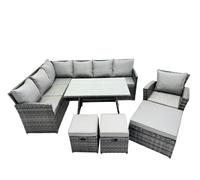 10 Seat Patio Oblong Dining Table Corner Sofa Set with 3 Stool Chair Fimous Dark Grey One Size
