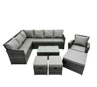 10 Seat Poly Rattan Corner Sofa Set with 3 Stools Chair Fimous Dark Grey One Size