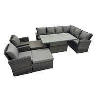10 Seat Rattan Garden Furniture Corner Sofa Set with 2 Big Footstools Fimous Dark Grey One Size