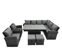 10 Seat Rattan Garden Furniture Corner Sofa Set with 2 Small Footstool Fimous Dark Grey One Size