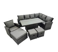 10 Seat Rattan Garden Furniture Corner Sofa Set with 3 Footstools Fimous Dark Grey One Size