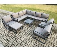 10 Seater Aluminium Garden Furniture Set Outdoor Lounge Corner Sofa 3 Pcs Chair Square Coffee Table Sets with Big Footstool Dark Grey Fimous Dark Grey One Size