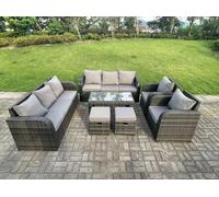 10 Seater Dark Grey PE Rattan Garden Furniture Set Reclining Chair 3 Seater Lounge Sofa Set Coffee Table Fimous Dark Grey One Size