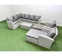 10 Seater Garden Outdoor PE Rattan Furniture Set with 2 Stools 2 Chair Fimous Light Grey One Size