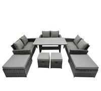 10 Seater Outdoor Dining Table Double Seat Sofa 4 Stool Set Fimous Dark Grey One Size