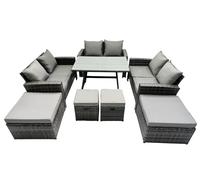 10 Seater Outdoor Dining Table Double Seat Sofa 4 Stools Set Fimous Dark Grey One Size
