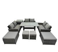 10 Seater Outdoor Table Double Seat Sofa Side Table 4 Stools Set Fimous Dark Grey One Size