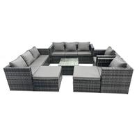 10 Seater Patio Lounge Sofa Set with 2 Big Footstool Fimous Dark Grey One Size