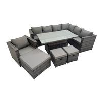 10 Seater Rattan Corner Sofa Sets with Chair 3 Stools Dark Grey Mixed Fimous Dark Grey One Size