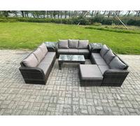 10 Seater Rattan Garden Furniture Set Indoor Outdoor Patio Sofa Set with Coffee Table 2 Side Tables Big Footstool Dark Grey Mixed Fimous Dark Grey One Size