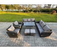 10 Seater Rattan Outdoor Garden Furniture Sofa Set Patio Table & Chairs Set with 3 Seater Sofa 2 Small Footstool Dark Grey Mixed Fimous Dark Grey One Size