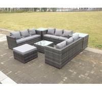 Fimous 10 Seater U Shape Rattan Sofa Set Outdoor Garden Furniture Patio With 3 Table Dark Grey Mixed