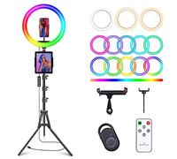 10" Selfie Ring Light with 73" Tripod Stand & 1 Phone Holder, LED Camera Ringlight with 48 RGB Colors Modes & Musical Rhythm Mode and 12 Brightness Dimmable for TikTok/Makeup/Photography/Vlog