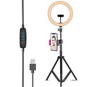 10" Selfie Ring Light with Tripod Stand & Phone Holder for Live Stream Makeup, Dimmable LED Desktop Circle Lamp, for Live Streaming/Makeup/YouTube Blogging Video Shooting