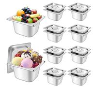 10 Set 1/6 Size Stainless Steel Hotel Pans with Lids 4" Deep Steam Table Pan Food Pan Lid with Handled Catering Food Storage Metal Anti Jam Steam Pan Cover for Food Fruits Vegetables Restaurant Hotel