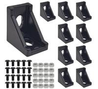 10 Set Black 2020 Series Aluminum Extrusion Profile Corner Bracket, L Shape Connectors wtih 20 Pcs M5 T Slot Nuts + 20 Pcs M5 Hex Bolts for 6 mm T Slot Rail Perfil Extruded Aluminum Connect